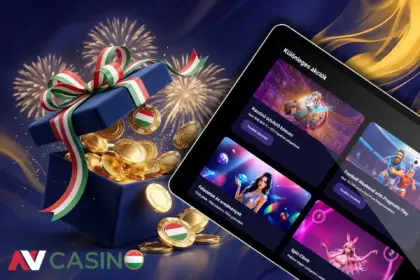 Különleges akciók és kaszinó bónuszok az NV Casino oldalán, egy kinyíló ajándékdobozzal és aranyérmékkel